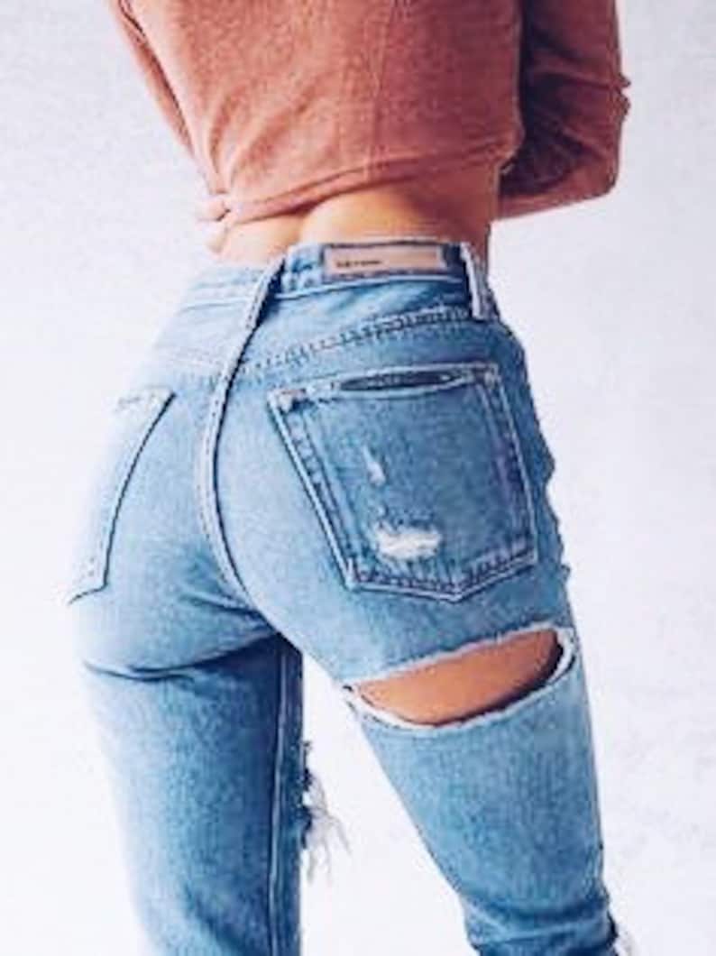 Cheeky Distressed Jeans Sexy Grunge Jeansmom Jeanskylie Etsy