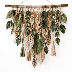 Macrame Leaf Wall Hanging Pattern, Botanical Fiber Art PDF, Boho Green Wall Decor, Tassel & Bead Design, Digital Download