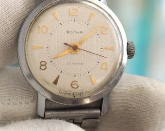 Rare USSR men&#39;s watch Volna 1950&#39;s, mens watch, leather watch, vintage mechanical watch