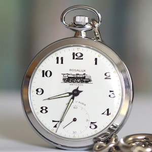 ROSALUX - Swiss made mechanical wind up Railway  pocket watch , vintage railroad style mechanical pocket watch