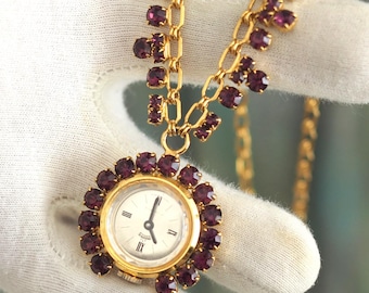 PRESTIGE   -Vintage Swiss made mechanical wind up Ladies Watch Amethyst gemstones ,  vintage  women's watch
