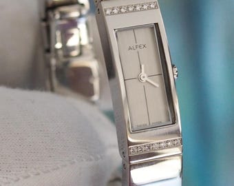 ALFEX Swiss Made Diamond Quartz Bracelet Watch Stainless Steel Womens Wristwatch