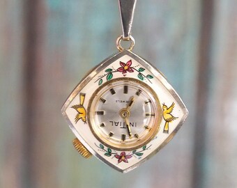 IniTiaL- Tiny Swiss made  Women's necklace  pendant  Watch , dress watch, vintage mechanical wind up watch