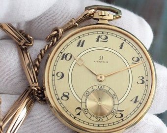 1920s Omega Art Deco Pocket Watch: 14K Yellow Gold, Swiss Made Cal. 35ML