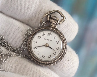 GENEVE  - Tiny Swiss made  Women's necklace  pendant  Watch , dress watch, vintage mechanical wind up watch