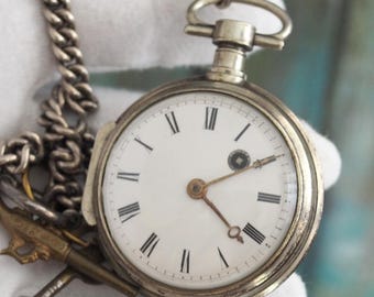 Antique Verge Fusee Pocket Watch • 52mm Case • Key Wound • Working Early Gilt Movement