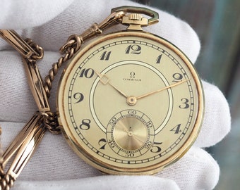 OMEGA cal.35 M L -  14K .585 yellow gold case,  Rare Swiss  made mechanical wind up art deco pocket watch OMEGA, ref.6921261