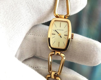 Vintage Dugena Wind-Up Ladies Watch – Mint Unworn – 17x25 mm Case – Gold-Tone Link Bracelet 185 mm – Mechanical & Working