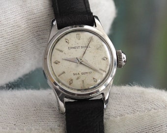 Ernest Borel Sea Gem 17 - szwajcarski mechaniczny zegarek damski z nakręcanym mechanizmem, zabytkowy mechaniczny zegarek damski, szwajcarski zegarek damski