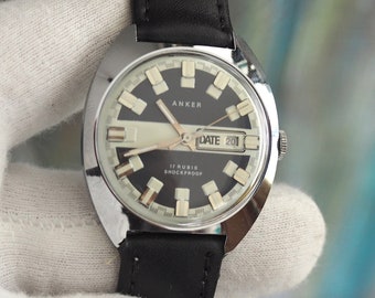 Anker Date - reloj mecánico alemán vintage para hombre ANKER - reloj mecánico alemán vintage de cuerda para hombre, en perfecto estado, sin usar