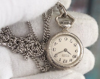 BIFORA - sterling silver watch pendant / necklace -  Tiny Vintage German Ladies  silver pendant Watch 925 silver - mint condition, unworn