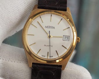 Unworn Medana Swiss Quartz Watch 34mm Case Date Window , Mint Condition,  New Battery