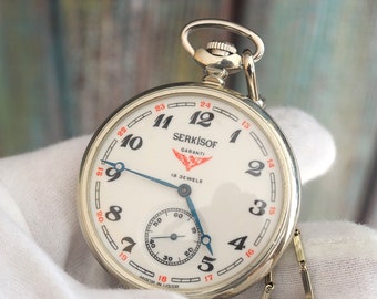 SERKISOF Demiryolu Railroad  - large railroad mechanical wind up pocket watch Molnija , vintage mechanical wind up pocket watch