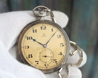 OMEGA - Art Deco  Swiss  made mechanical wind up pocket watch OMEGA, antique mechanical pocket watch OMEGA, .800 silver case ref.7149597