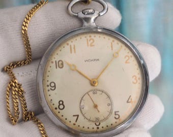 ISKRA - Rare USSR mechanical wind up  pocket watch