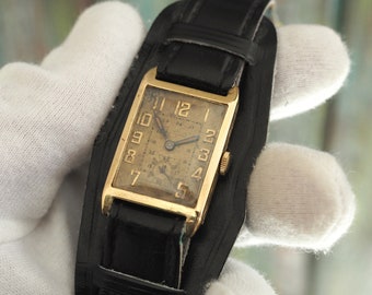 ZENTRA 14k .585 oro macizo -1920-1930's reloj de hombre Art Déco alemán, reloj art déco vintage de cuerda