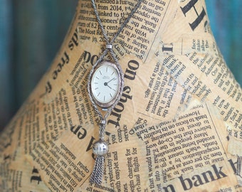 Vintage Swiss made  .835 silver Ladies pendant Watch AERO NEUCHATEL - 1970's, vintage mechanical wind up pendant watch