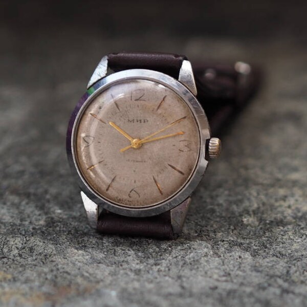 Wostok Uhr - USSR Herren Uhr Wostok /МИР/ 1960, Herrenuhr, UdSSR Herrenuhr, Vintage mechanische Herren Uhr, Leder Uhr