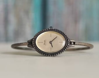 EMKA Genève - Montre-bracelet mécanique en argent massif fabriquée en Suisse pour femme, montre à remontage mécanique vintage