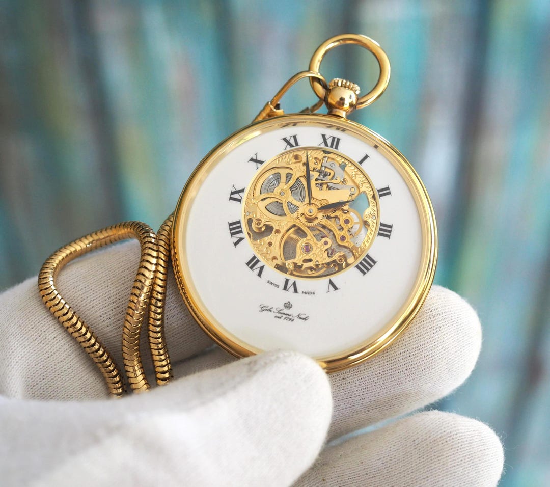 Swiss Made Gold Tone Skeleton Pocket Watch: Steampunk Timepiece - Etsy