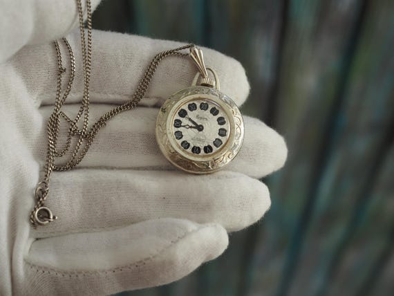 REGINA - 835 Solid Silver Watch Necklace - Vintage German Ladies