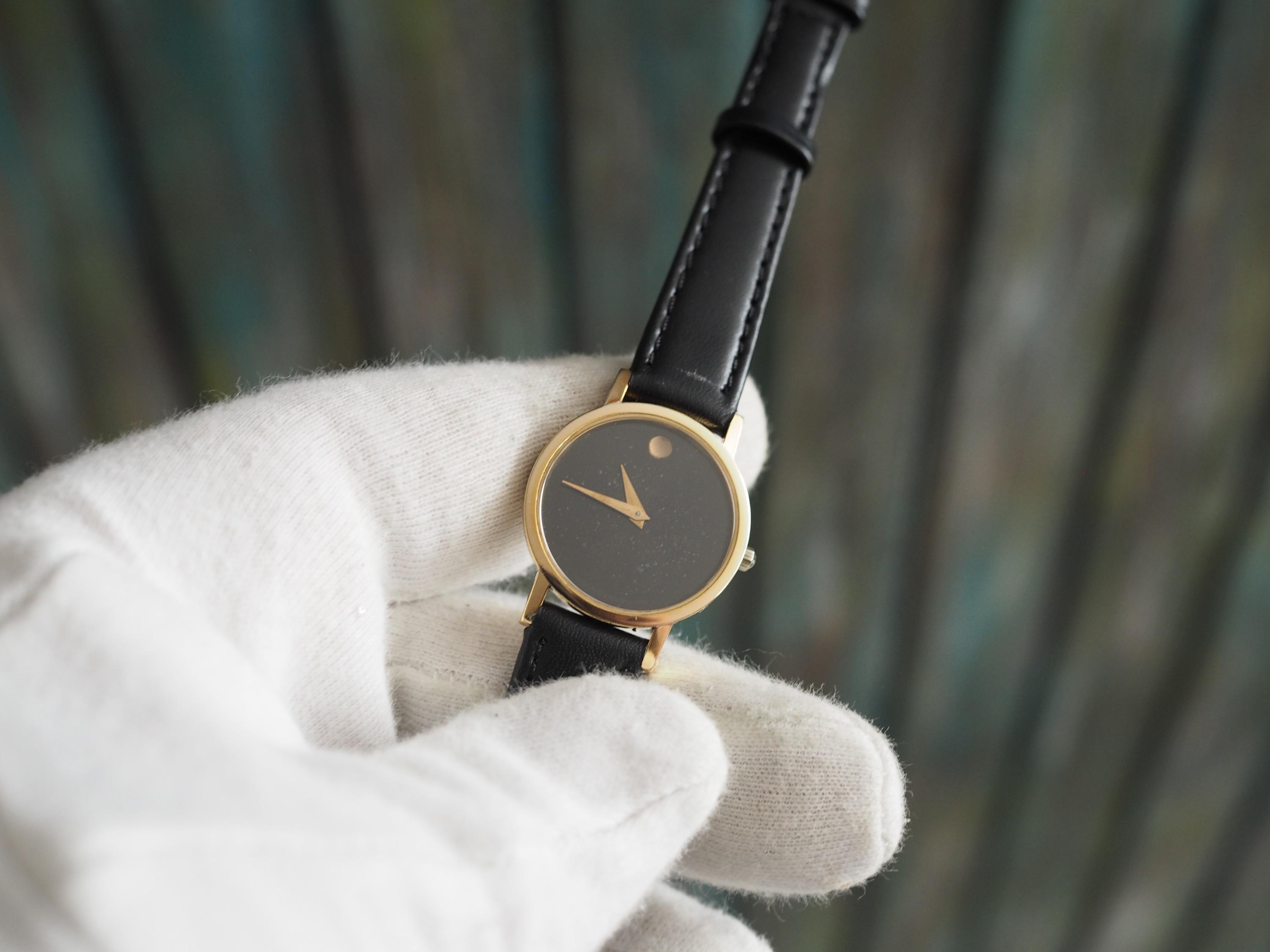 MOVADO Museum Black Dial Leather Gold Tone Steel Quartz Ladies Watch Vintage Movado Museum Ladies Watch: Black Dial, Gold Dot  main image 2