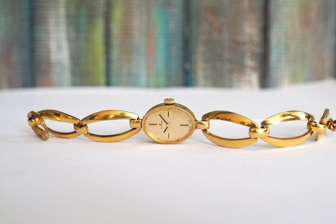 Montre Vintage Femme Edox Mécanique - Bracelet Et Boîtier Plaqué Or - Bon état D'usage