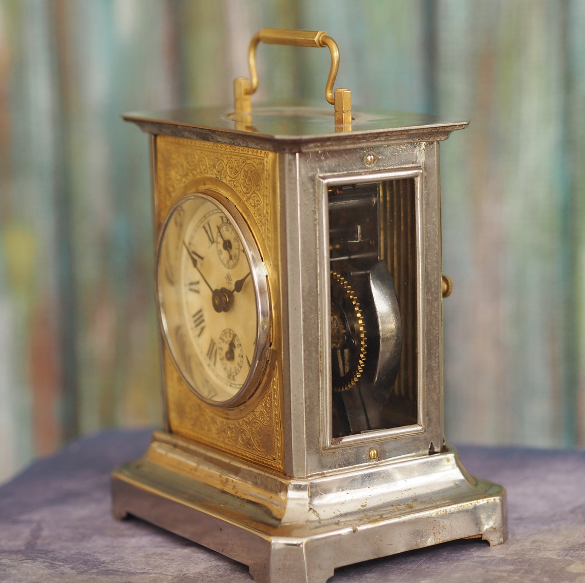 Antique German musical carriage brass mantel alarm clock Etsy