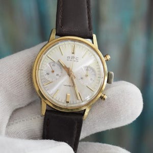 Orologio cronografo svizzero vintage BWC / calibro Landeron 248 / cassa da 35 mm / cronografo meccanico color oro / orologio da uomo degli anni '60