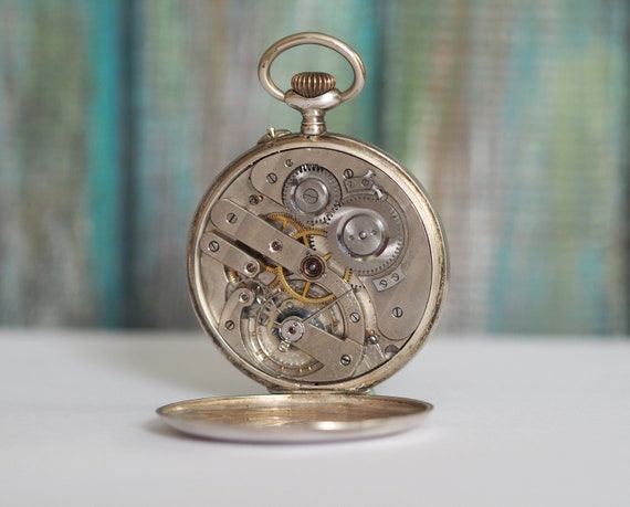 High grade Swiss made pocket watch in silver case… - image 2