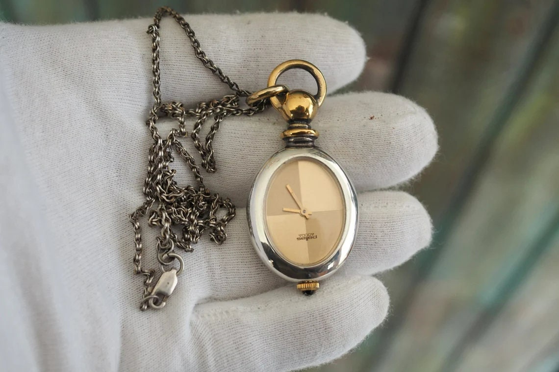 Vtg Woldman Necklace Pendant Watch Silver Tone Swiss Made 36mm Manual Wind Up Vintage Woldman Swiss Pendant Necklace Hanging Pocket Watch  main image 3