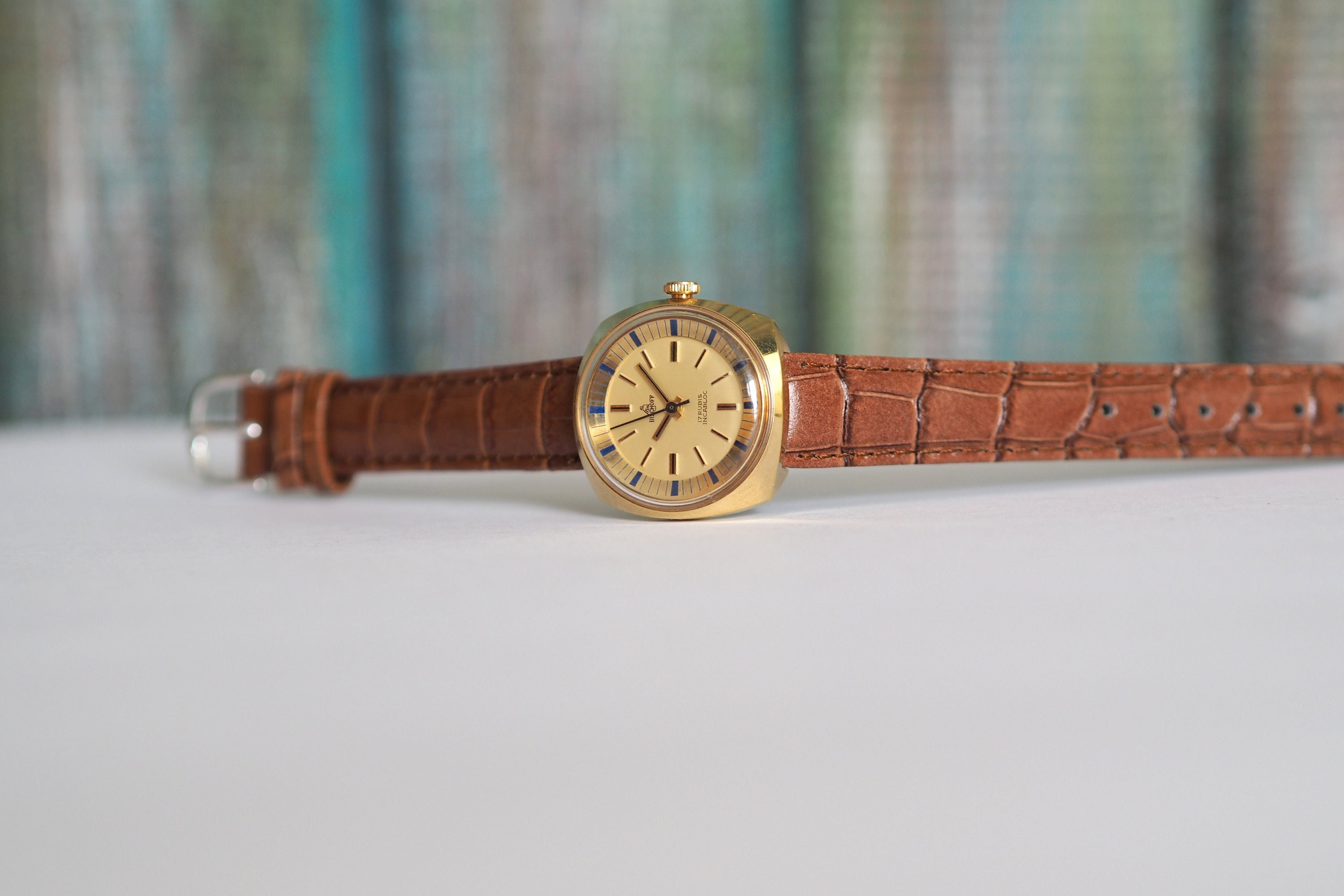 German Women's Watch BISCHOFF  1970's- gold plated, gift for her, vintage mechanical wind up women's watch - new, unworn
