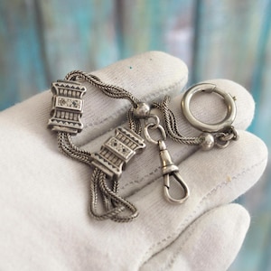 Antique Solid Silver Pocket Watch Chain | 19th Century Victorian Fob | Rare Gentleman&#39;s Accessory | Collectible Watch Chain