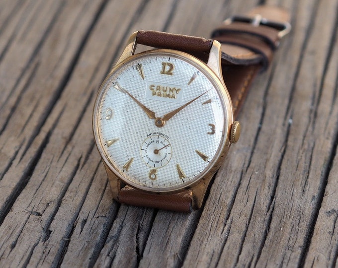 Rare Swiss Men's Watch CAUNY PRIMA 1960's Large Case, Vintage Swiss