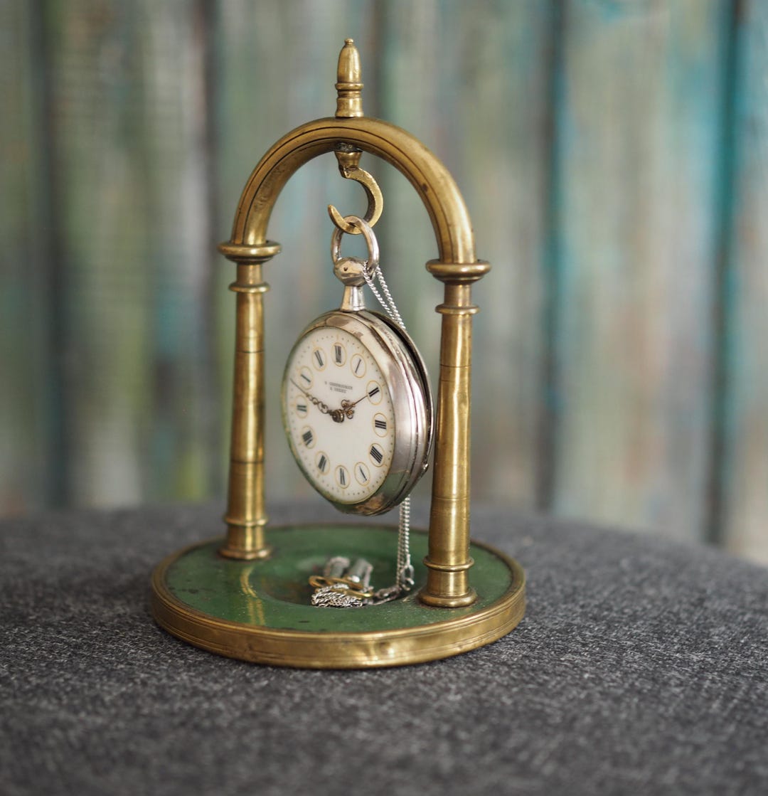 Antique Brass Pocket Watch Stand Victorian Style Display Holder With 