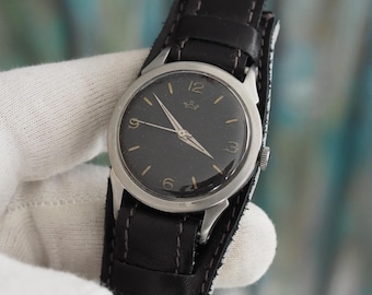 1950s Marvin Automatic Watch: Swiss Vintage Stainless Steel, Black Dial