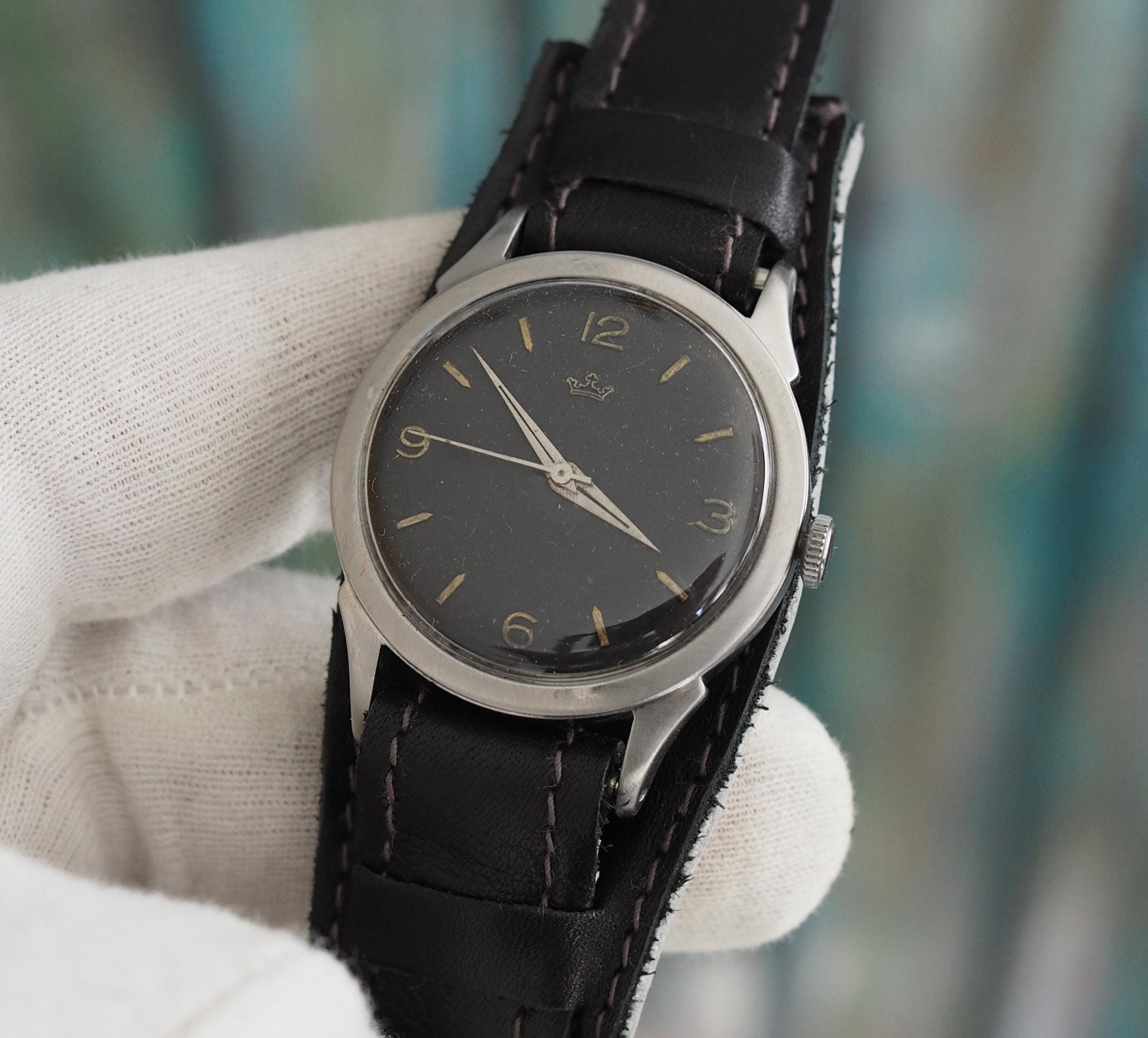 1950s Marvin Automatic Watch: Swiss Vintage Stainless Steel, Black