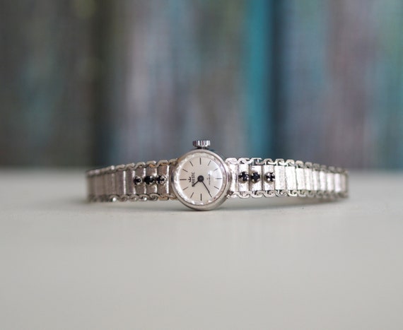 MAJESTIC .835 Solid Silver Black Sapphire Stones German Made Mechanical Wind up Women s Watch Etsy Canada