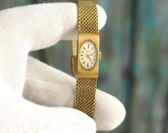 Vintage Rotary De Luxe Swiss Wind-Up Watch | Gold Tone Mesh Bracelet | 11x23mm Case | 20cm Adjustable | Working well