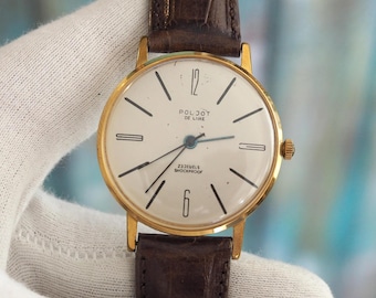 Poljot De Luxe 1MchZ - Relógio masculino mecânico de corda da URSS raro da década de 1960, caixa ultrafina