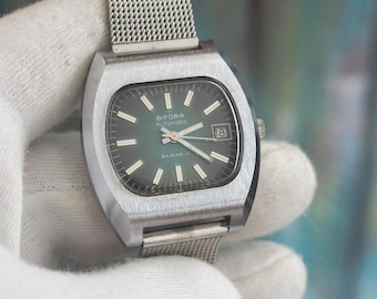 Vintage Bifora Automatic Watch | 36mm German Made 24 Jewels | Men's Self-Winding Stainless Steel Mesh | 1970s Retro Style