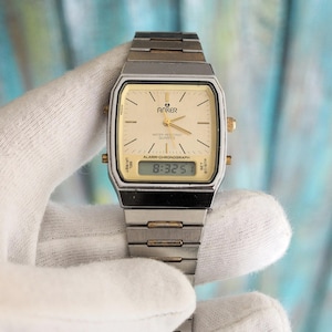 Klasyczny zegarek Anker Dual-Time | Wyświetlacz analogowy i cyfrowy | Retro niemiecki zegarek kwarcowy | Futurystyczny styl lat 80.