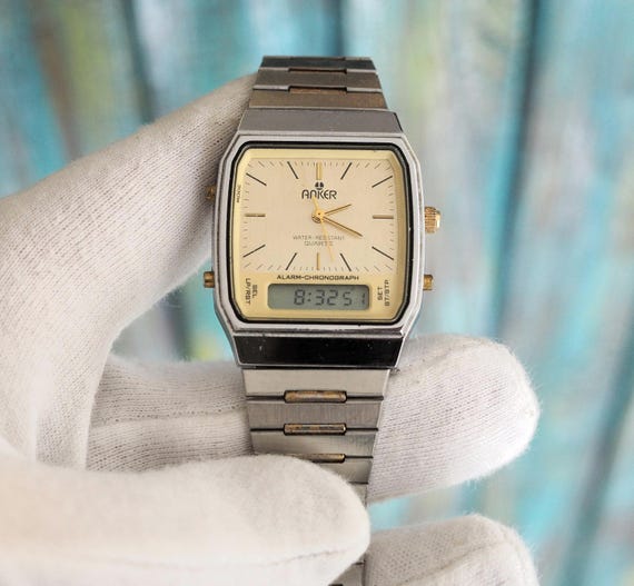 Vintage Anker Dual-Time Watch | Analog & Digital Display | Retro German Quartz Watch | 1980s Futuristic Style