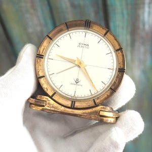 1950&#39;s Cyma Amic Sonomatic 8 Days Alarm Clock, Swiss made vintage mechanical wind up alarm clock, home decor