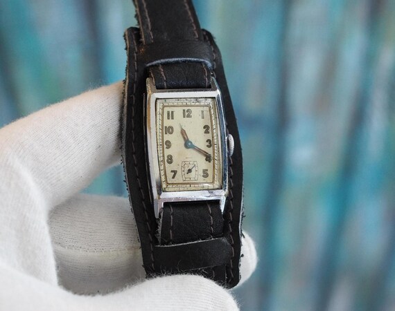 Vintage Art Deco Men's Watch: German Hand-Wound Mechanical, New Leather Strap