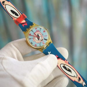 Vintage Swatch Watch – 34mm – Mint Unworn – Pop Art Cartoon Design – Rare 90s Swiss Made
