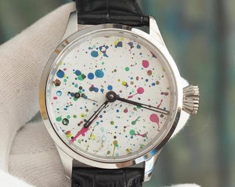 Paint Splatter Dial Watch: Swiss ETA 6498 Mechanical Movement