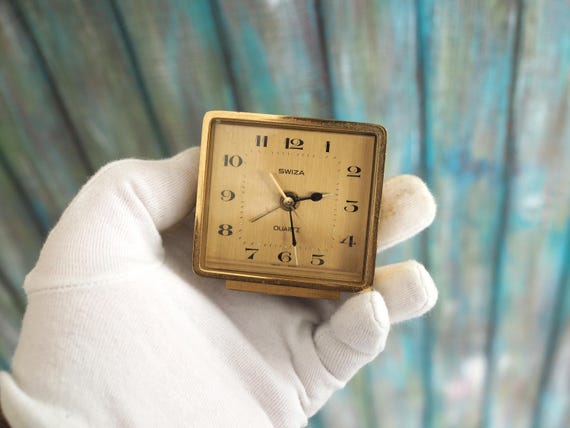 Vintage Swiza Quartz Alarm Clock – Brass Desk Clock – Swiss Made