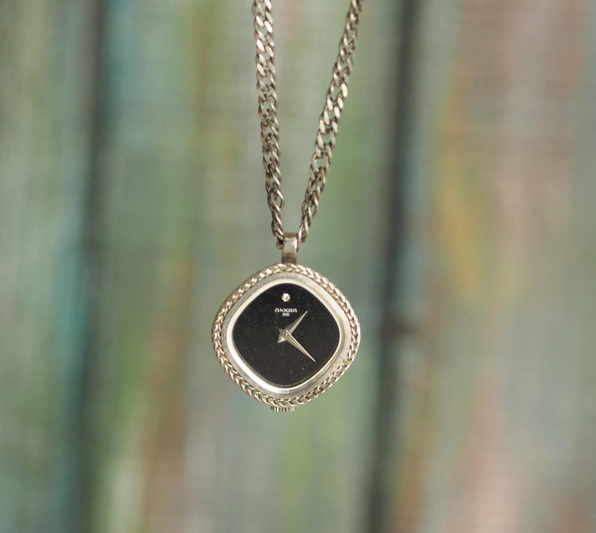 ANKRA - Silver watch necklace - Vintage German Ladies silver mechanical wind up pendant Watch