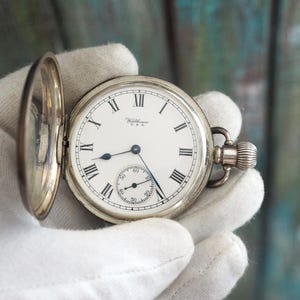 Antike Waltham Sterling Silber Taschenuhr: Savonette-Gehäuse, römisches Zifferblatt, in den USA hergestellt